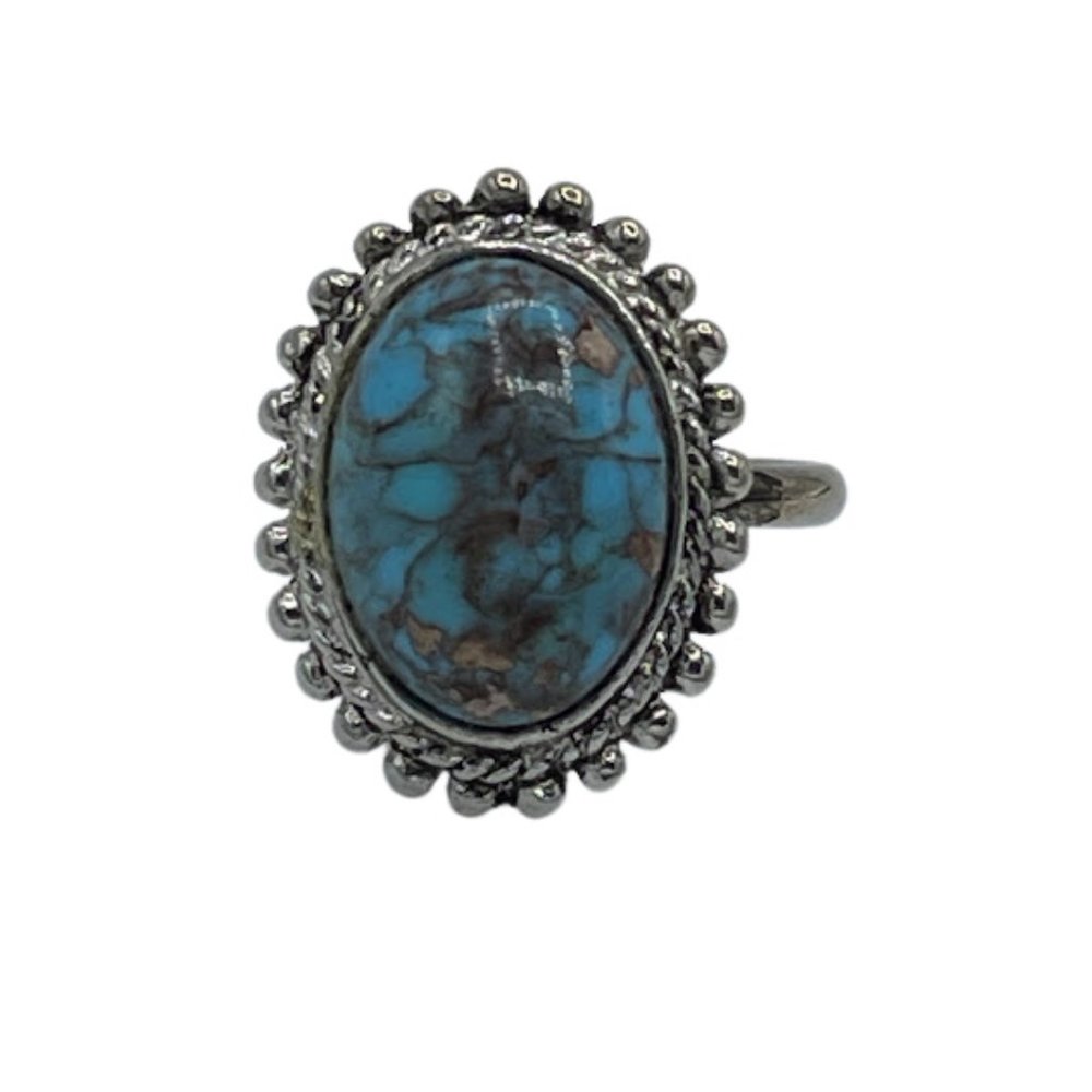 Silver Tone Faux Turquoise Stone Statement Ring Size 8 1/2 Fashion Ring